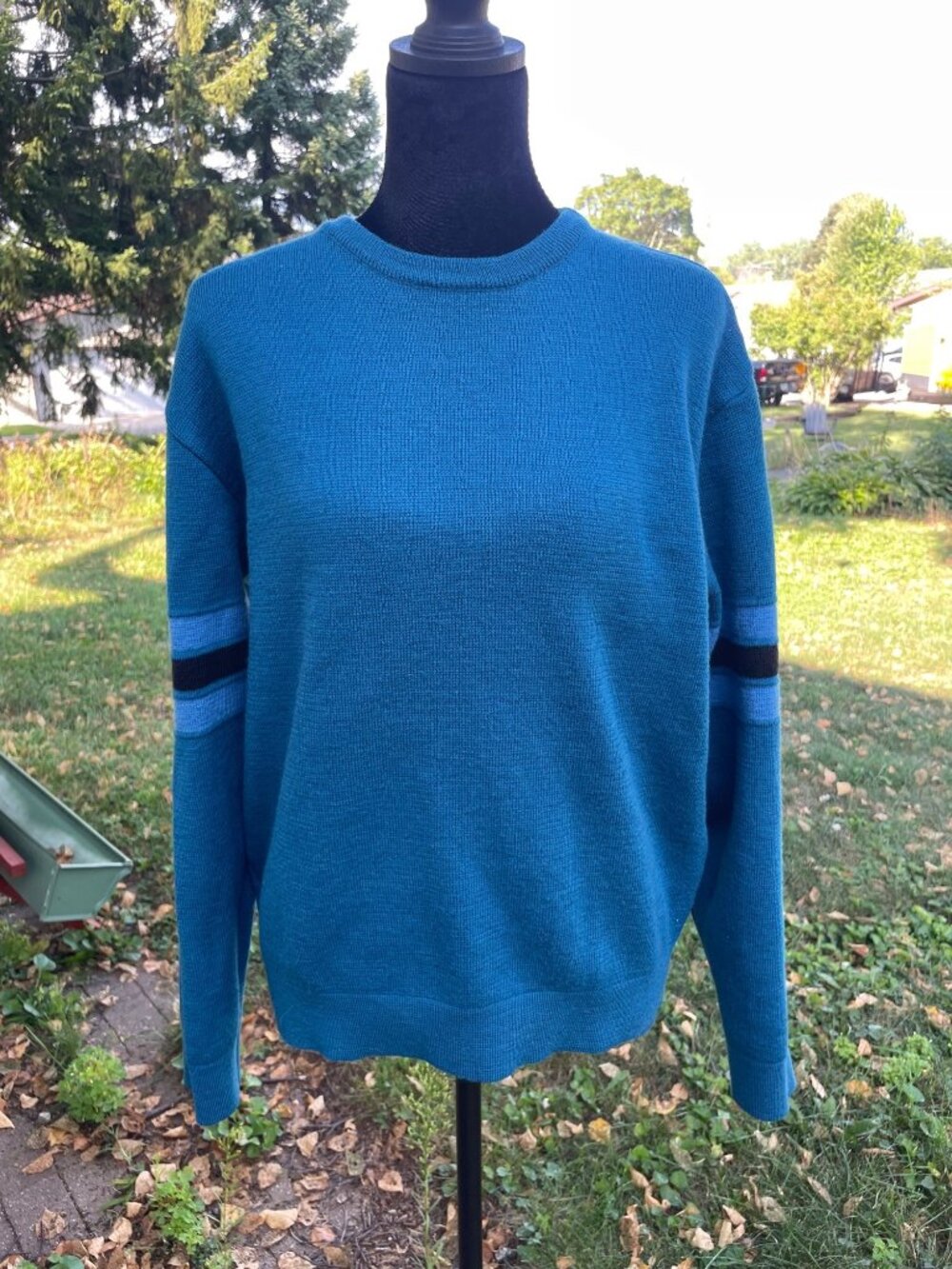 Vintage 90s Nordak Sweater Striped Blue Pullover 100% Wool XL Y2K Grunge Cottage